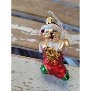 Poland cat stocking ornament glass Xmas holiday glitter tree